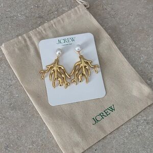 J. Crew Gold Coral Branch Drop Earrings with Pearl Studs